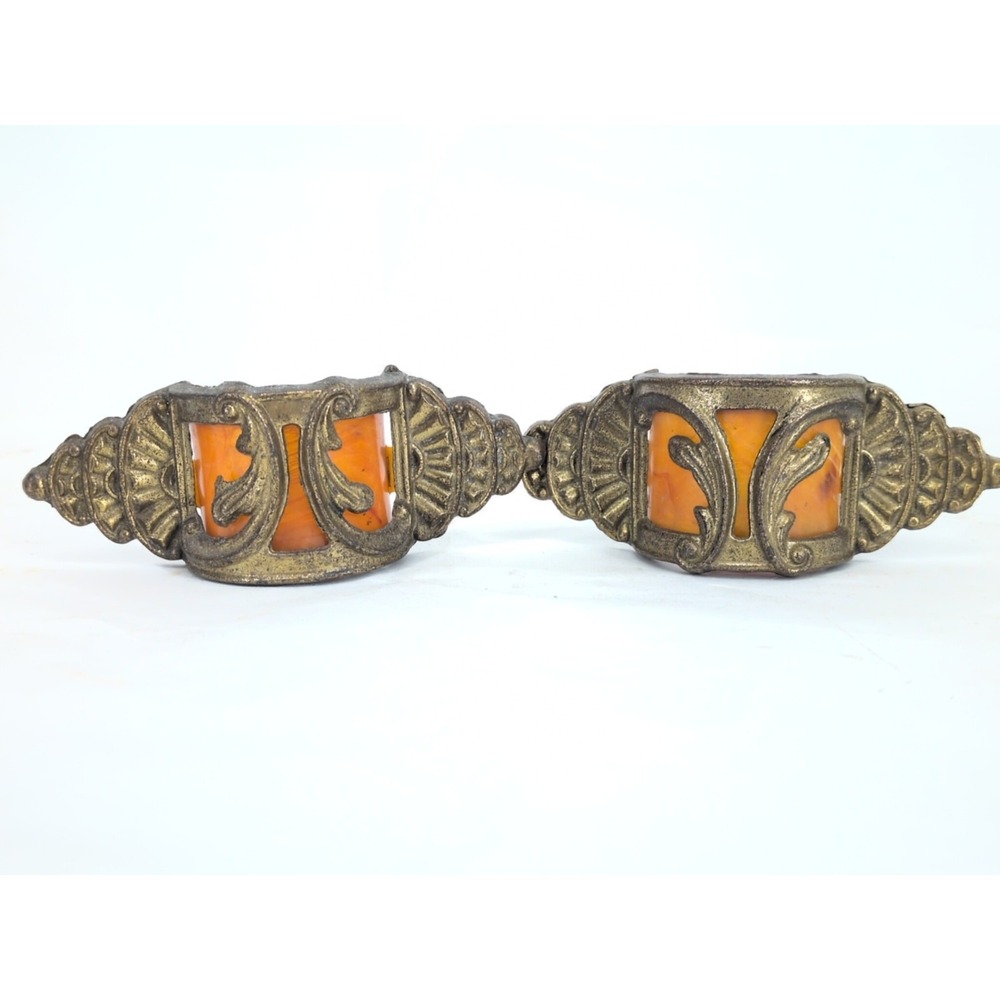 Pair Of DRAWER PULL ART DECO BOW BUTTERSCOTCH BAKELITE WATERFALL DRESSER Antique